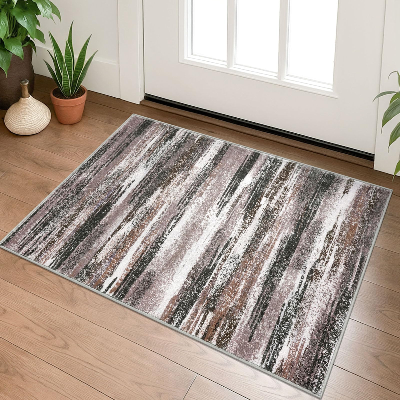 Lansny Modern Abstract Entryway Rug Indoor 2x3 Washable Rug Non