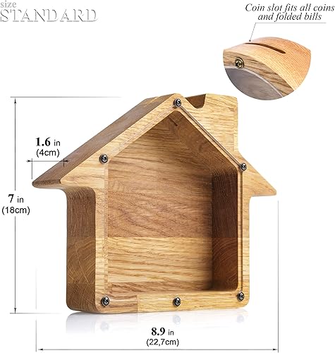 Miniatura 4 de Banco de monedas personalizado Regalo de la nueva casa Marco de caja de dinero de madera Hucha para niños y niñas Tarro de punta de madera Hucha