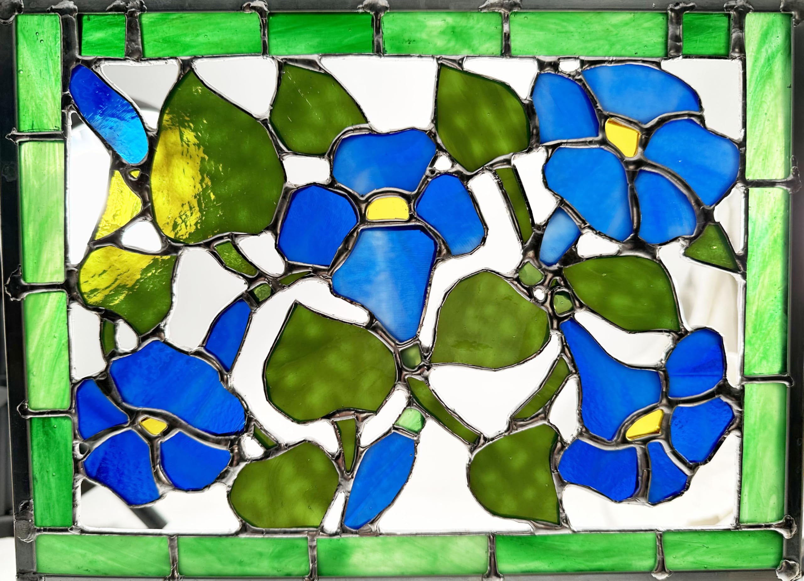 Morning Glories, Stained Glass Flower Panel, Blue Flowers