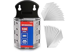 WORKPRO Utility Knife Blades: A Stack of 100 SK5 Steel Blades with Dispenser