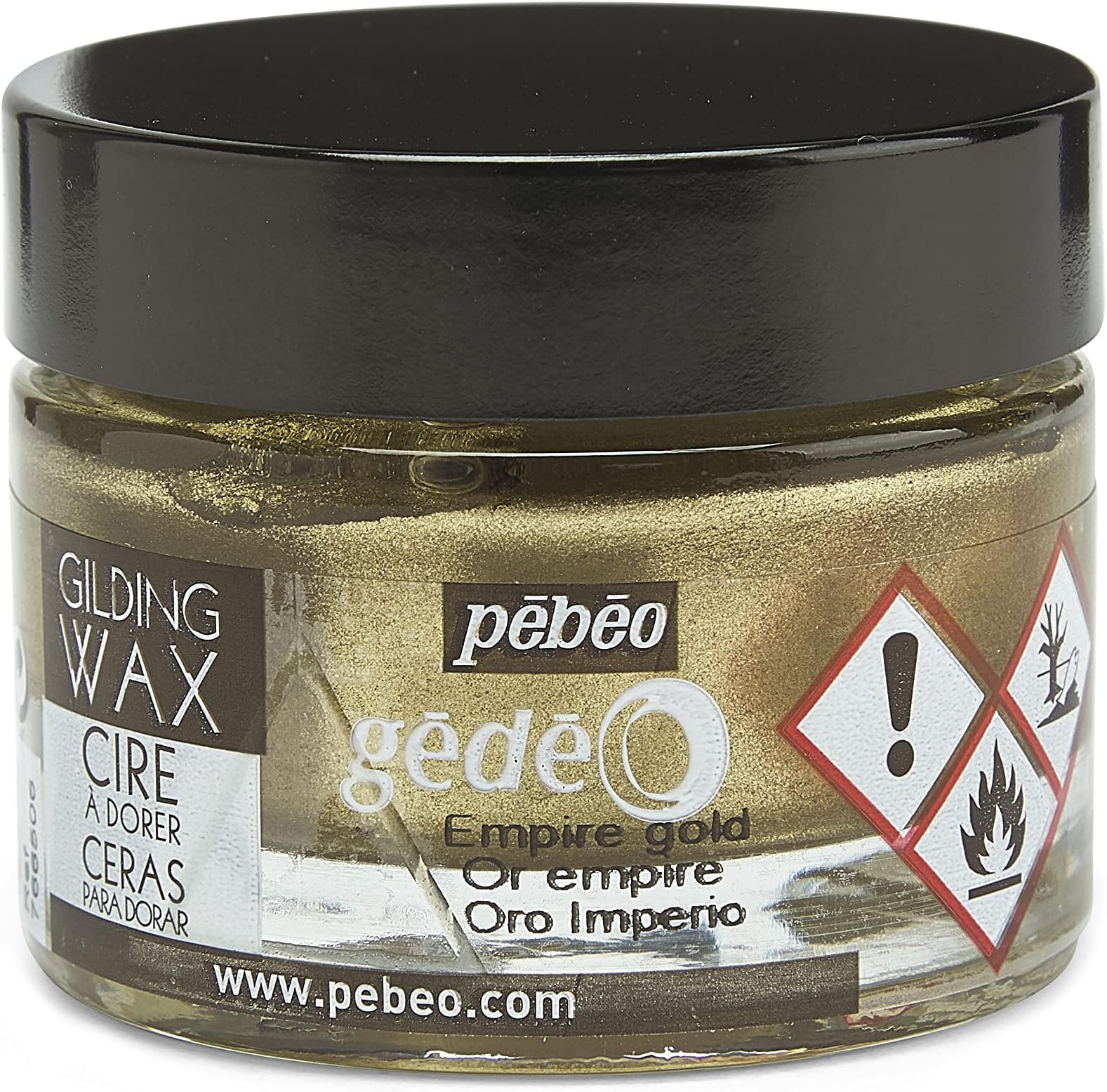 Pebeo Gilding Wax - Metallic Gilders Paste - Antiquing Wax for Furniture - Plaster - Glass - Paper - Metal - and More - Art and Craft Supplies - 5.6 Ounce Jar - Empire Gold