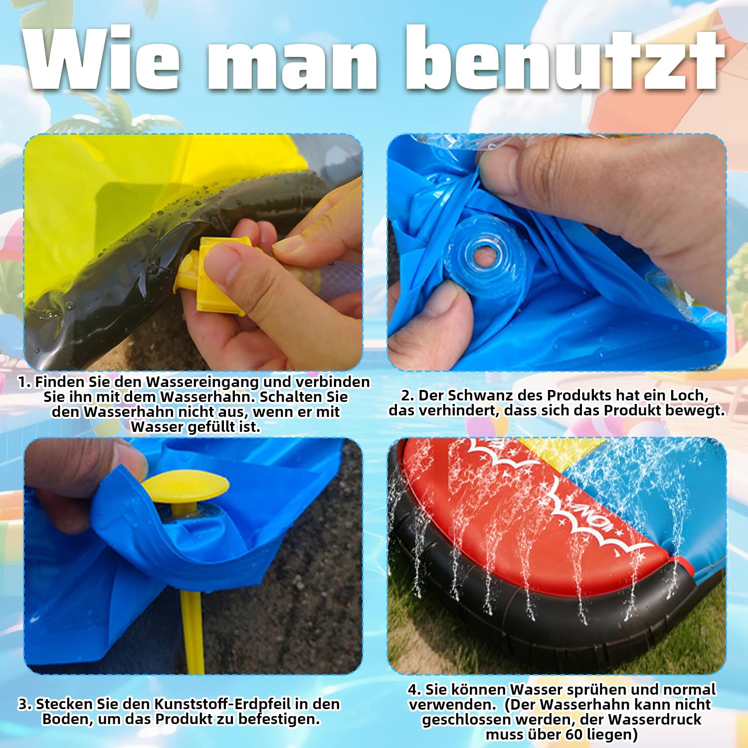 Wasserrutsche 15.75ft/480cm mit 2 Bodyboards eingebautem Sprinkler für Kinder Blau Gelb