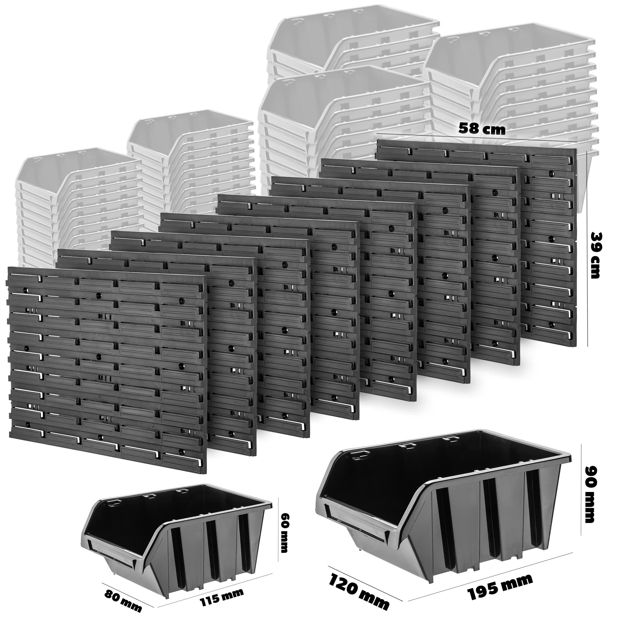 KADAX Estantería de pared para herramientas grande, 232 x 78 cm, sistema de almacenamiento de plástico resistente, sistema modular resistente a los rayos UV, paneles (rojo y negro, 132 piezas)