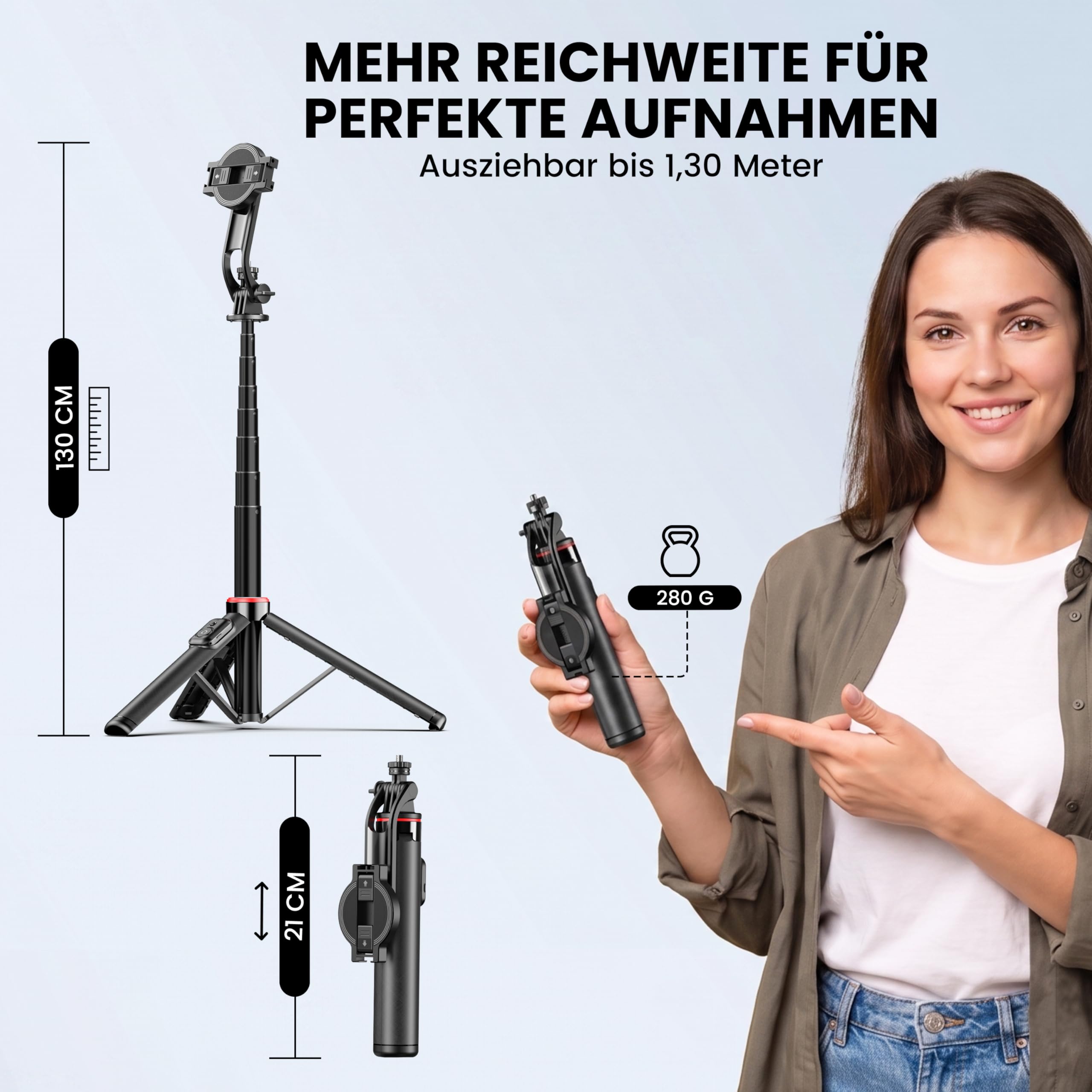 Amayo - Palo selfie magnético con soporte para MagSafe para smartphone, trípode Bluetooth con control remoto, soporte magnético para selfie stick, accesorio magnético para iPhone 15, 16, 17, Huawei