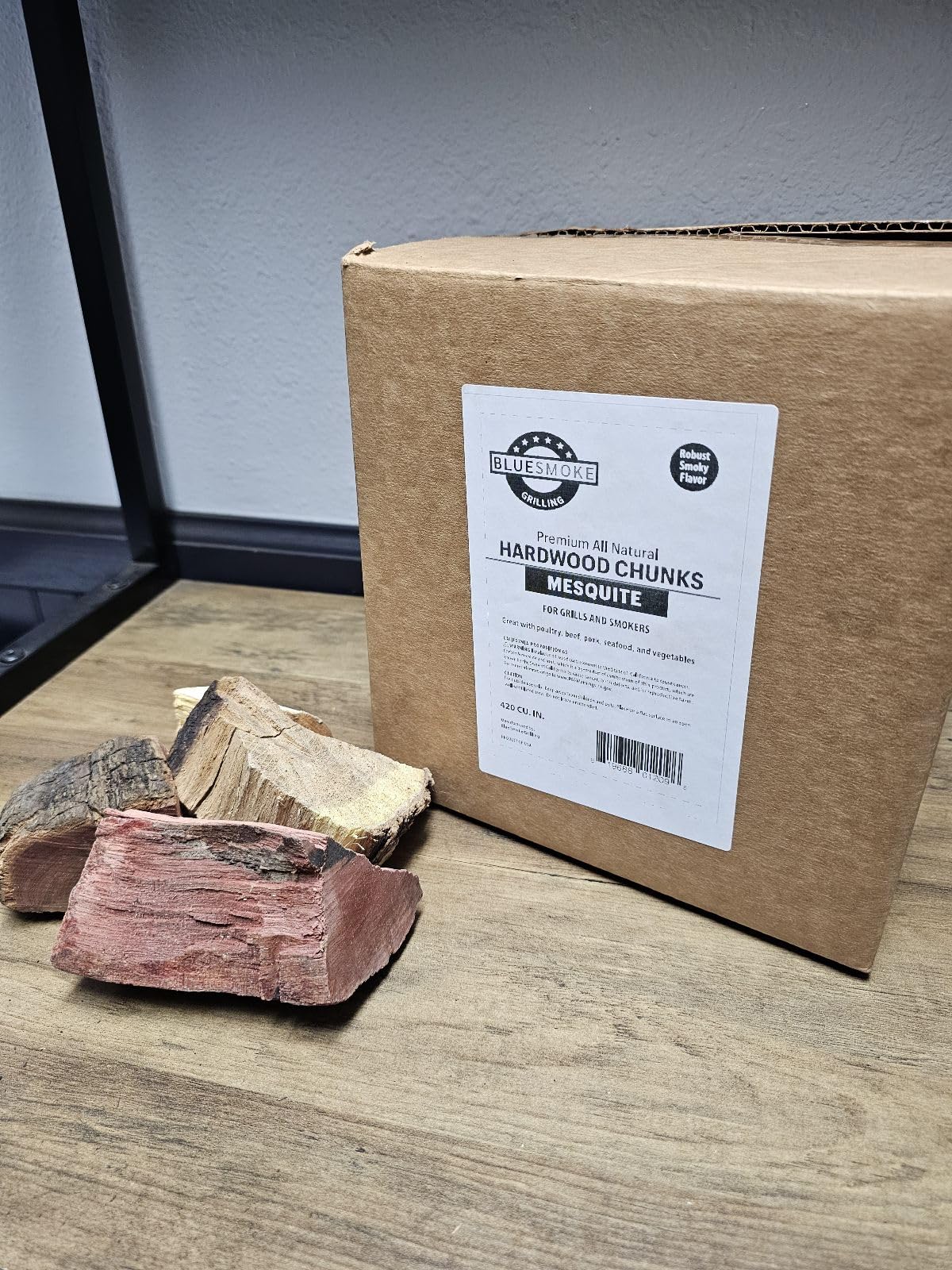 Blue Smoke Grilling All Natural Mesquite Wood Chunks - 420 Cu. in. Mesquite Wood Chunks for BBQ Grilling and Barbecue Smoking
