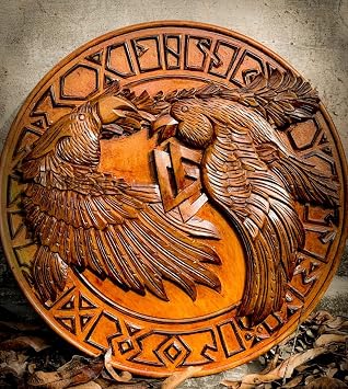 SIAN CBird Wood Battleworn Viking Shield- Handcrafted Viking Round Bird Shield- Wooden Shield- Best Wall Decor- War Lover