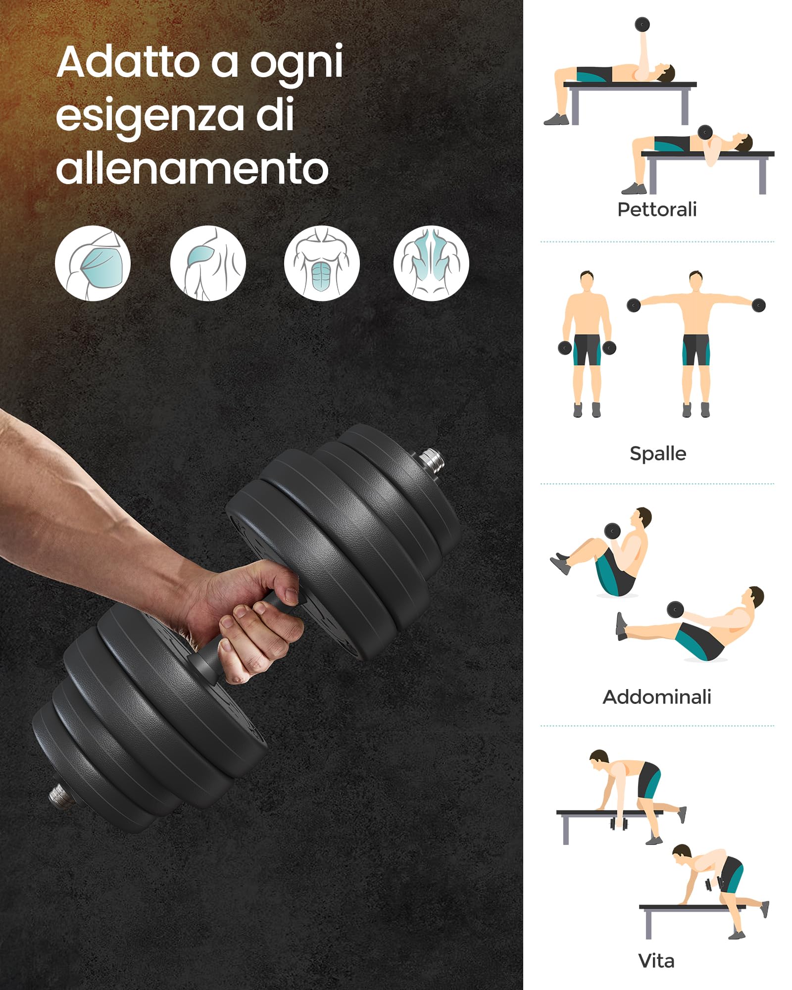 SONGMICS Manubri 2 in 1, Set di Bilanciere Corto, con Tubo di Collegamento in Acciaio, Allenamento, Fitness, Sollevamento Pesi per Casa, Palestra