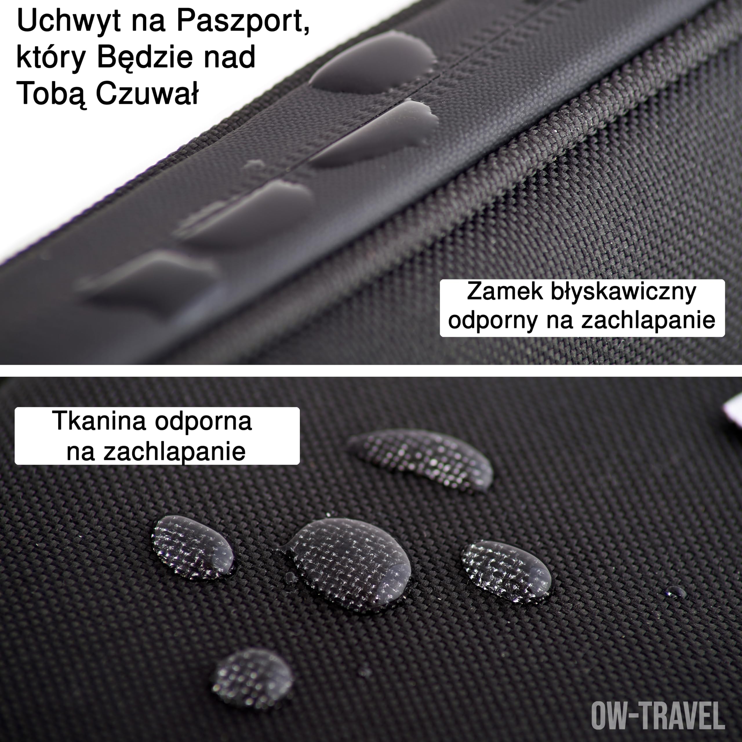 OW-Travel Etui na Paszport i Dokumenty (czarny) z ochroną RFID. Pojemne etui na paszport 4 paszporty na bilety lotnicze. Dołączone paski na nadgarstek i szyję bez użycia rąk