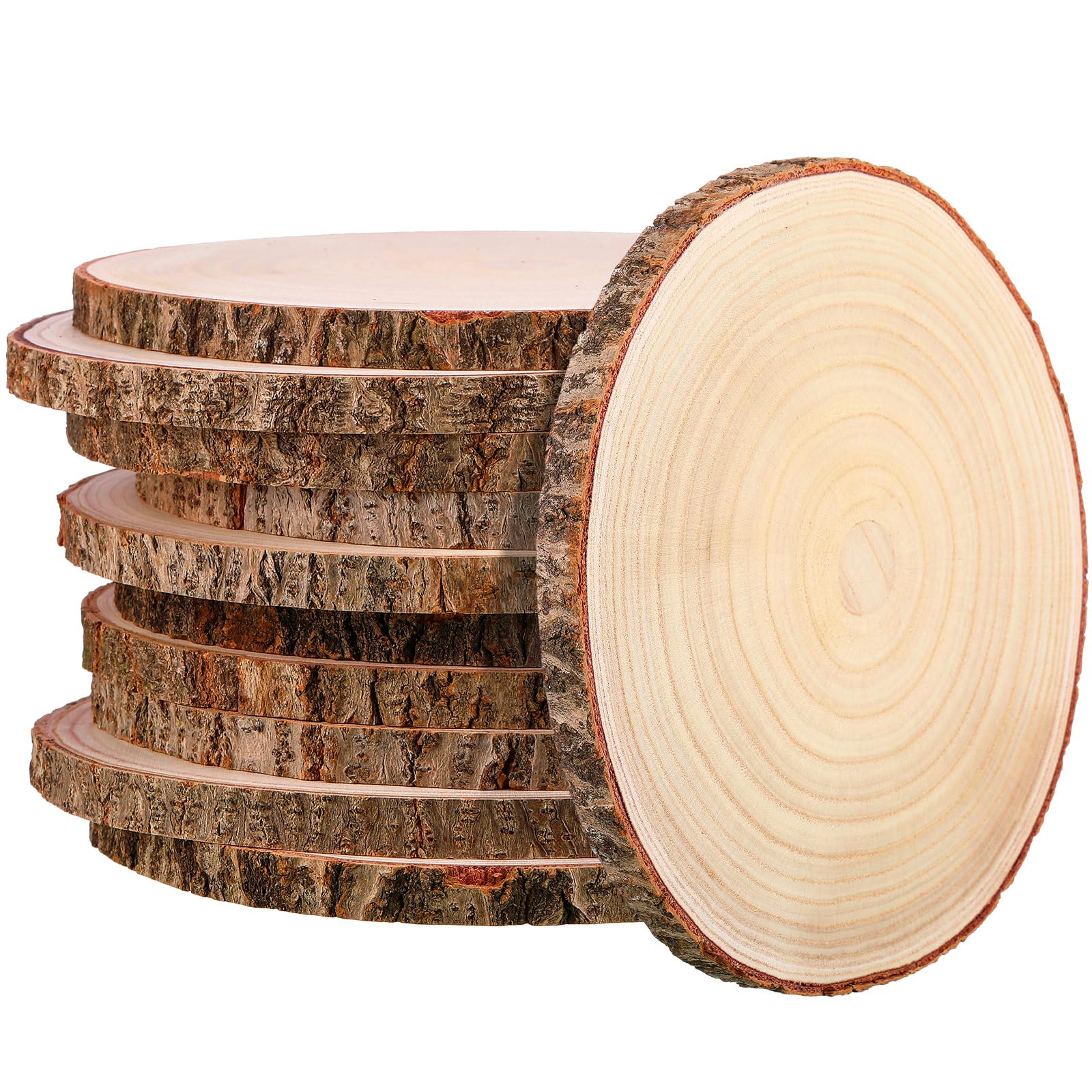 Tioncy Paquete de 10 rodajas de madera grandes para centros de mesa, losas de madera redondas sin terminar para decoración de mesas, círculo de madera natural para manualidades, decoración rústica de