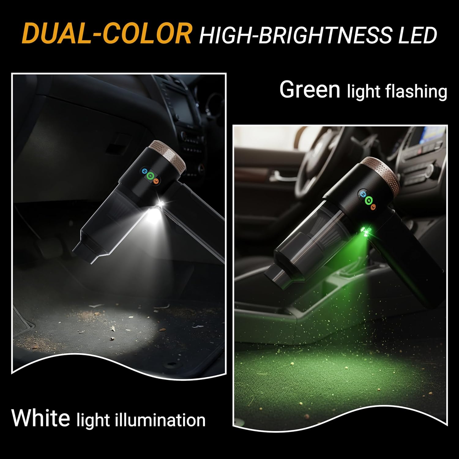 Car Vacuum Portable Cordless 18000PA High Power Handheld Vacuum Cleaner, Mini Cordless Rechargeable Vacuum with LED Light and Multi-Nozzles for Car, Home Office, Keyboard, Pet (Black Gold)