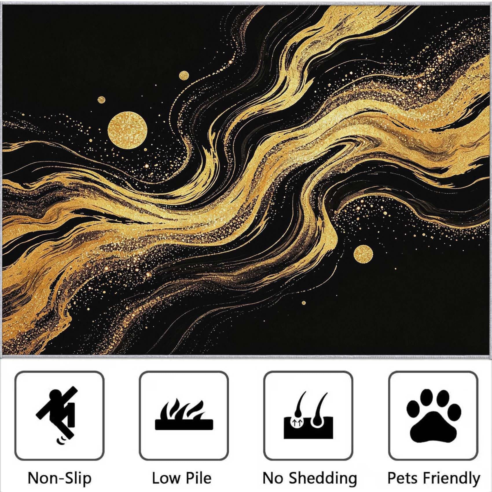 Tapis Carré 200x200 cm Ciel étoilé en or Noir 3D Impression Decoration