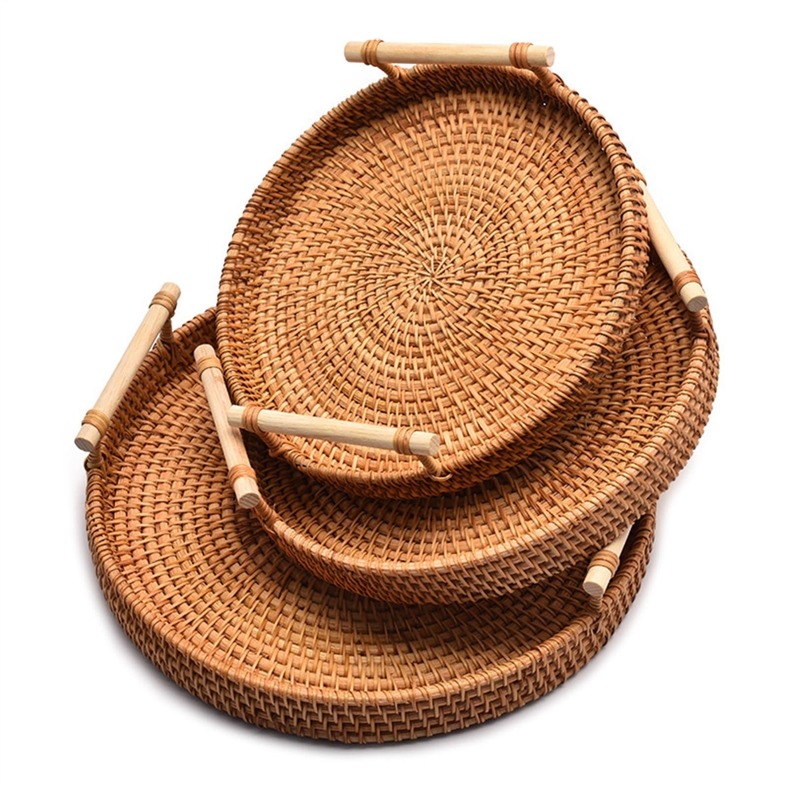 Fruit Basket Rattan Woven Round Fruit Basket, Serving Tray with Handles for Bread Vegetables, Restaurant & Tabletop Display Baskets Fruit Basket Bowl