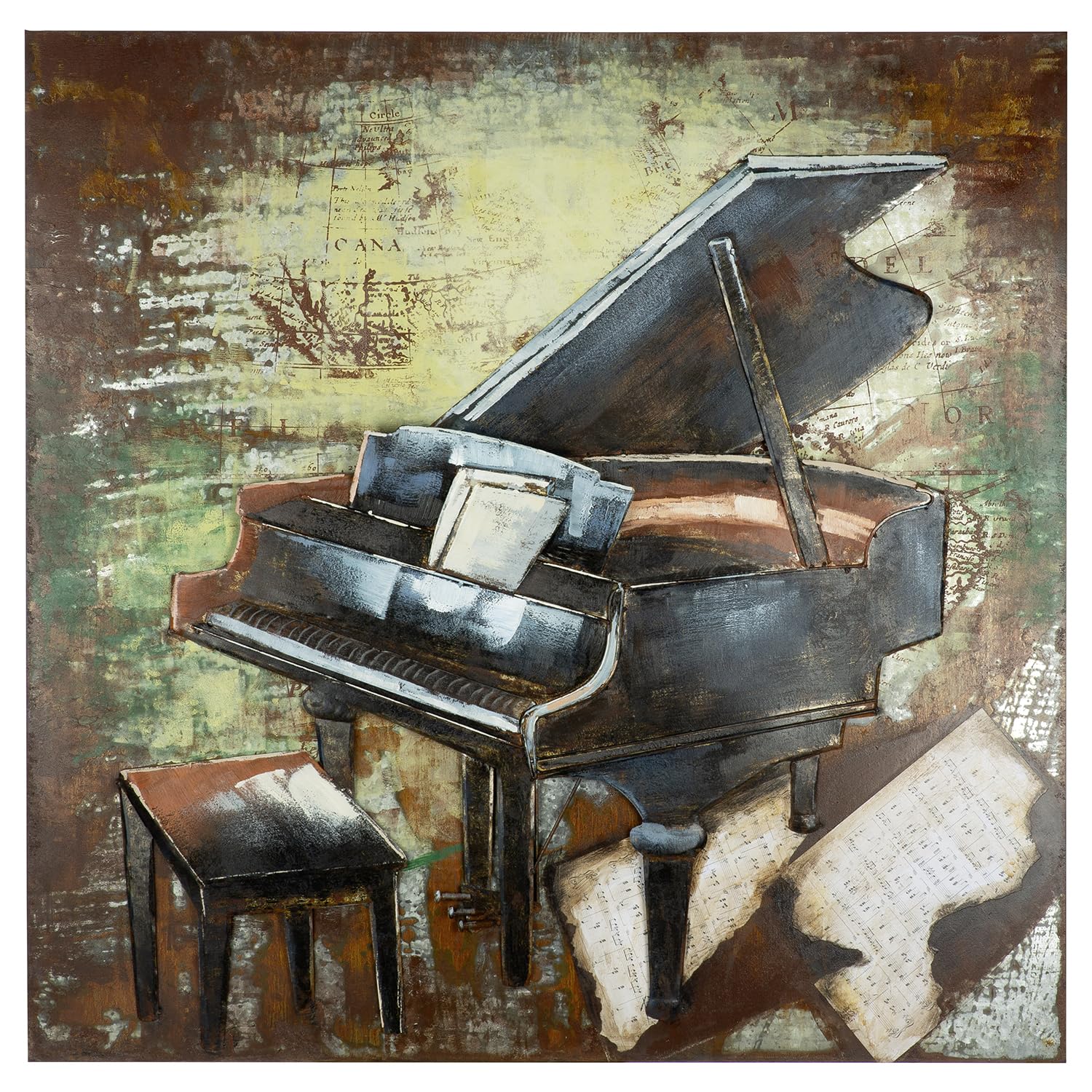 Casablanca Bild Grand Piano - quadratisch - Metall - strukturiert - schwarz - Höhe 100cm x Breite 100cm - Wanddekoration