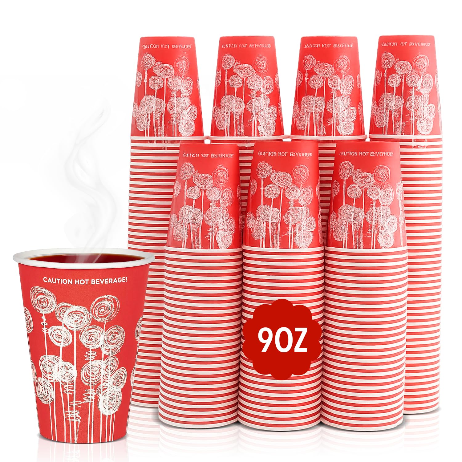 RAP Gloves 9oz Disposable Paper Cups Single Wall – 1000 Count (50 Cups x 20 Packs per Case) | Red | Hot & Cold Beverage Cups for Coffee, Tea, Juice, Party, Office & Catering