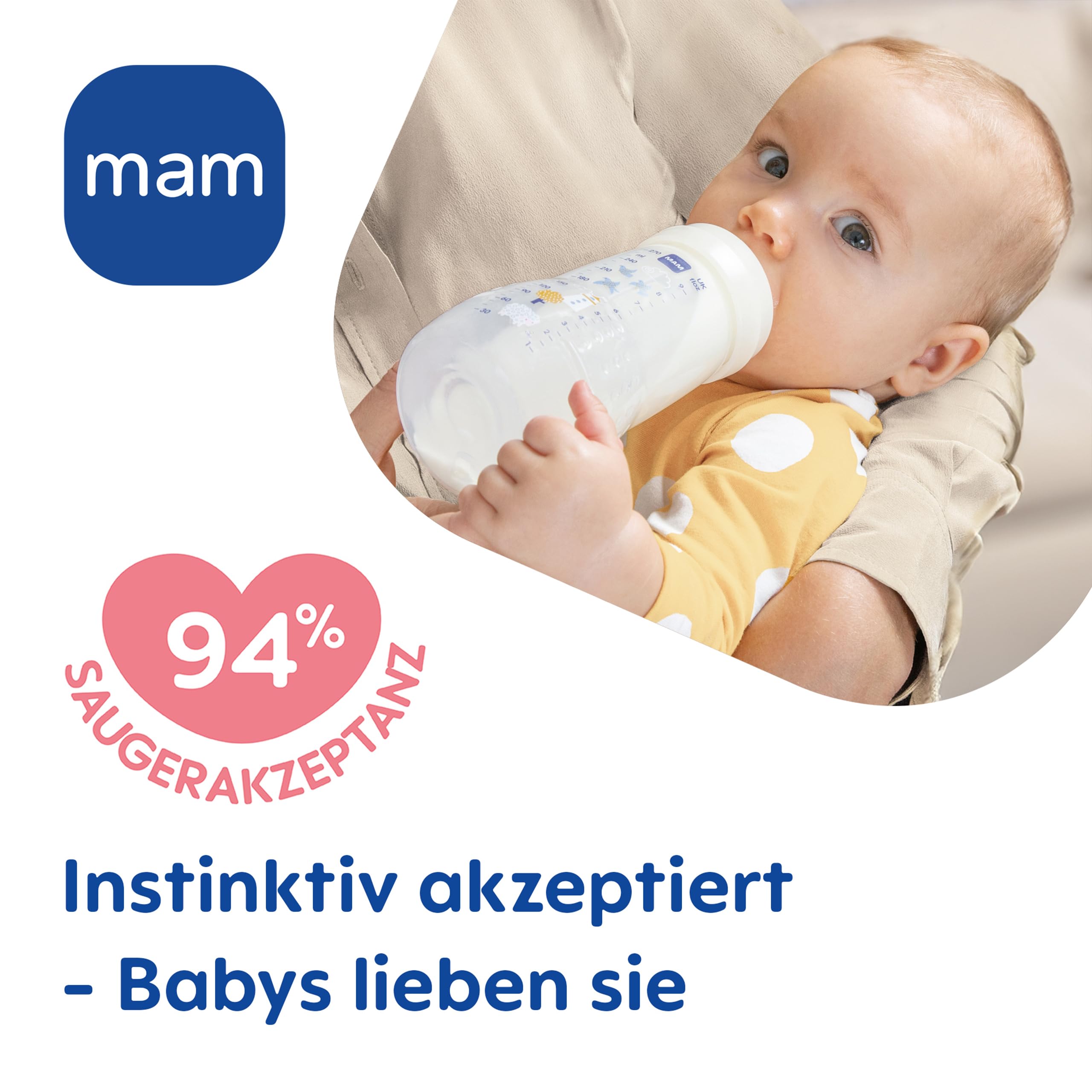 MAM Easy Active Baby Bottle-Set | 0+ Mon | Babyflaschen-Set für Neugeborene | 94% Akzeptanz | stillfreundlich | 2 Trinkflaschen & 1 Flaschenkorb | gelb/beige