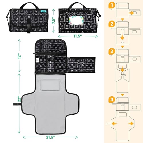 Miniatura 5 de Kopi Baby Cambiador de pañales portátil, bolsa de viaje con bolsillo para toallitas, cambiador portátil de diseño inteligente, kit de estación de