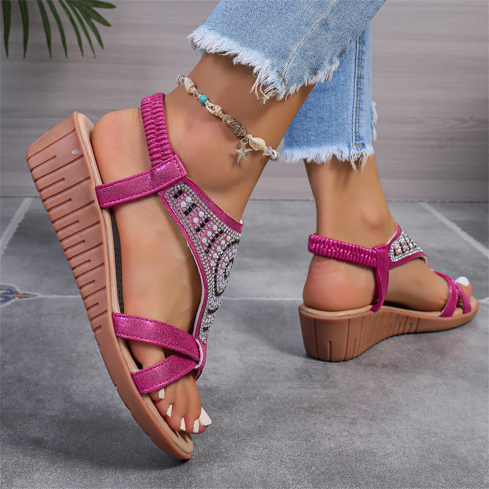 Generico Sandales De Marche Femme Confortables LéGèRes AntidéRapantes Semelle Souple Respirantes Chaussures Femme éTé éLéGantes Mules OrthopéDiques Coupe Large Ville Vacances