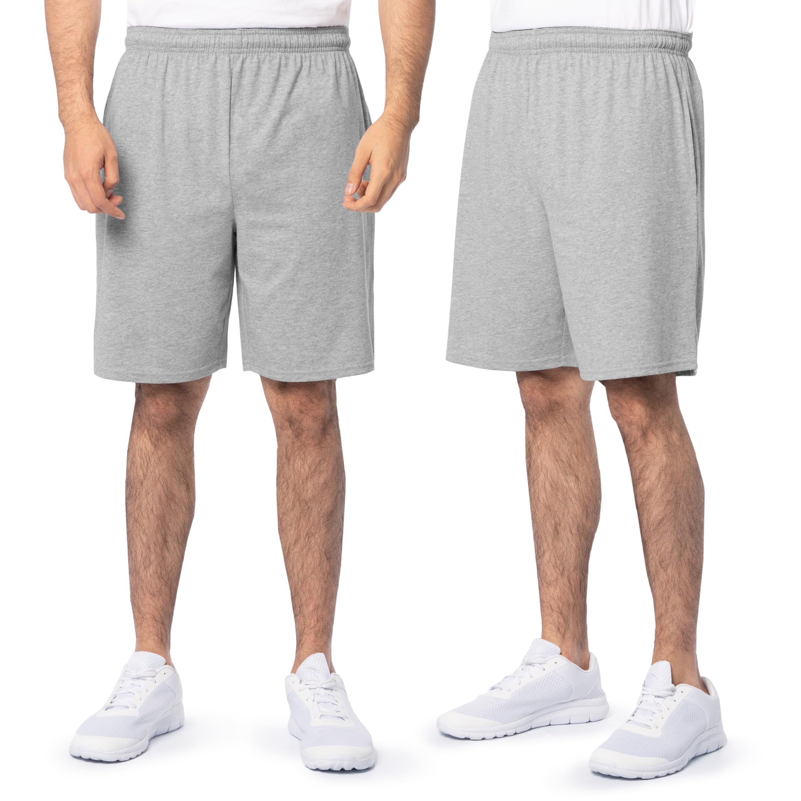 Fruit of the Loom Men's Eversoft Cotton Shorts with Pockets (S-4XL), 2 Pack - Grey Heather, Large
