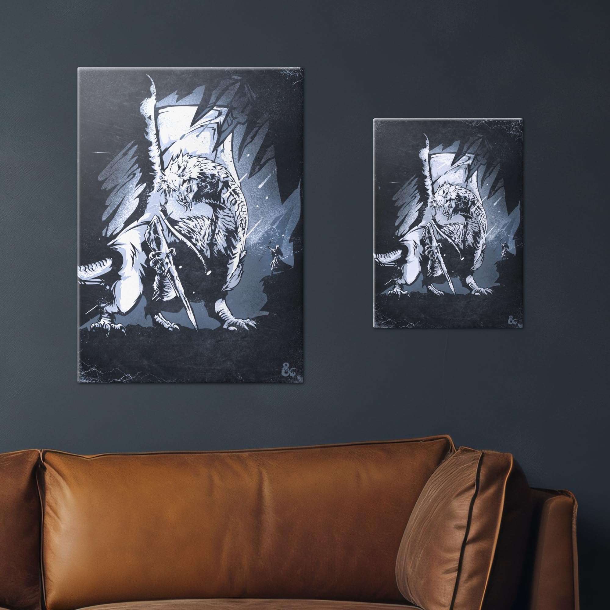 Displate Metall poster Dungeons And Dragons White Dragon Größe M | Bilder Wanddeko Wohnzimmer & Schlafzimmer Wandbilder, Geschenk. Wandkunst mit Magnet-Befestigung, ohne Bohren.