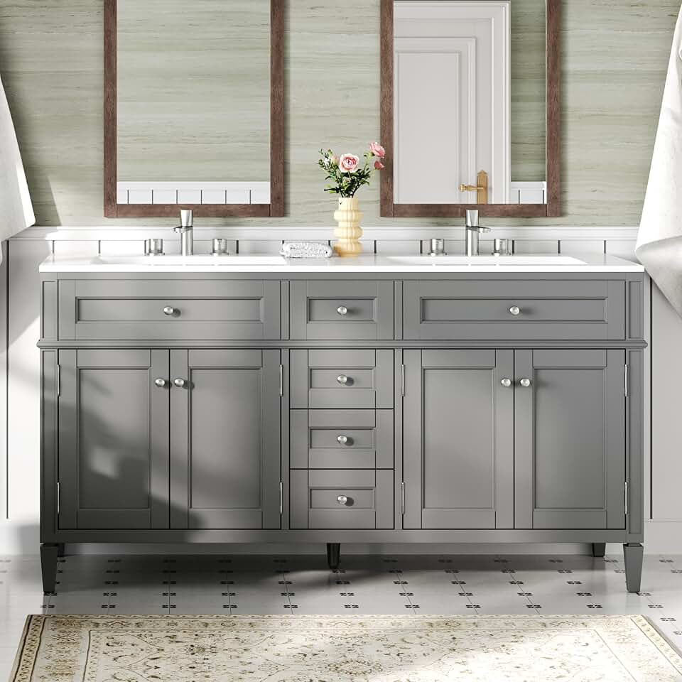AMERLIFE 60″ Bathroom Vanity with Sink Combo & 3 Storage Drawers