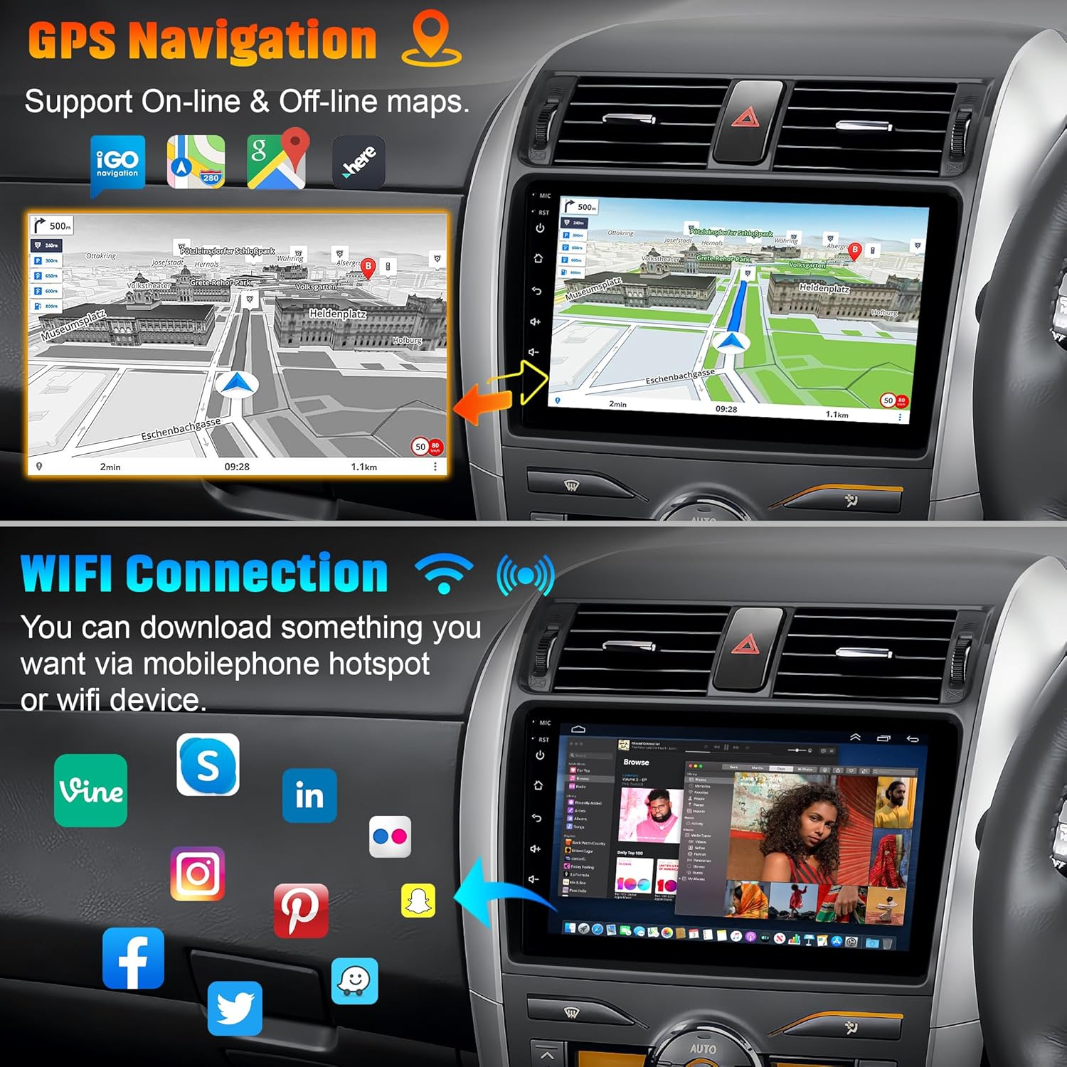 4G+64G Car Radio for Toyota Corolla 2009 2010 2011 2012 2013, Android13 Car Stereo Wireless Carplay&Android Auto, 9 inch Touch Screen for Corolla Bluetooth GPS WiFi FM Mirror Link+ MIC + Backup Camera