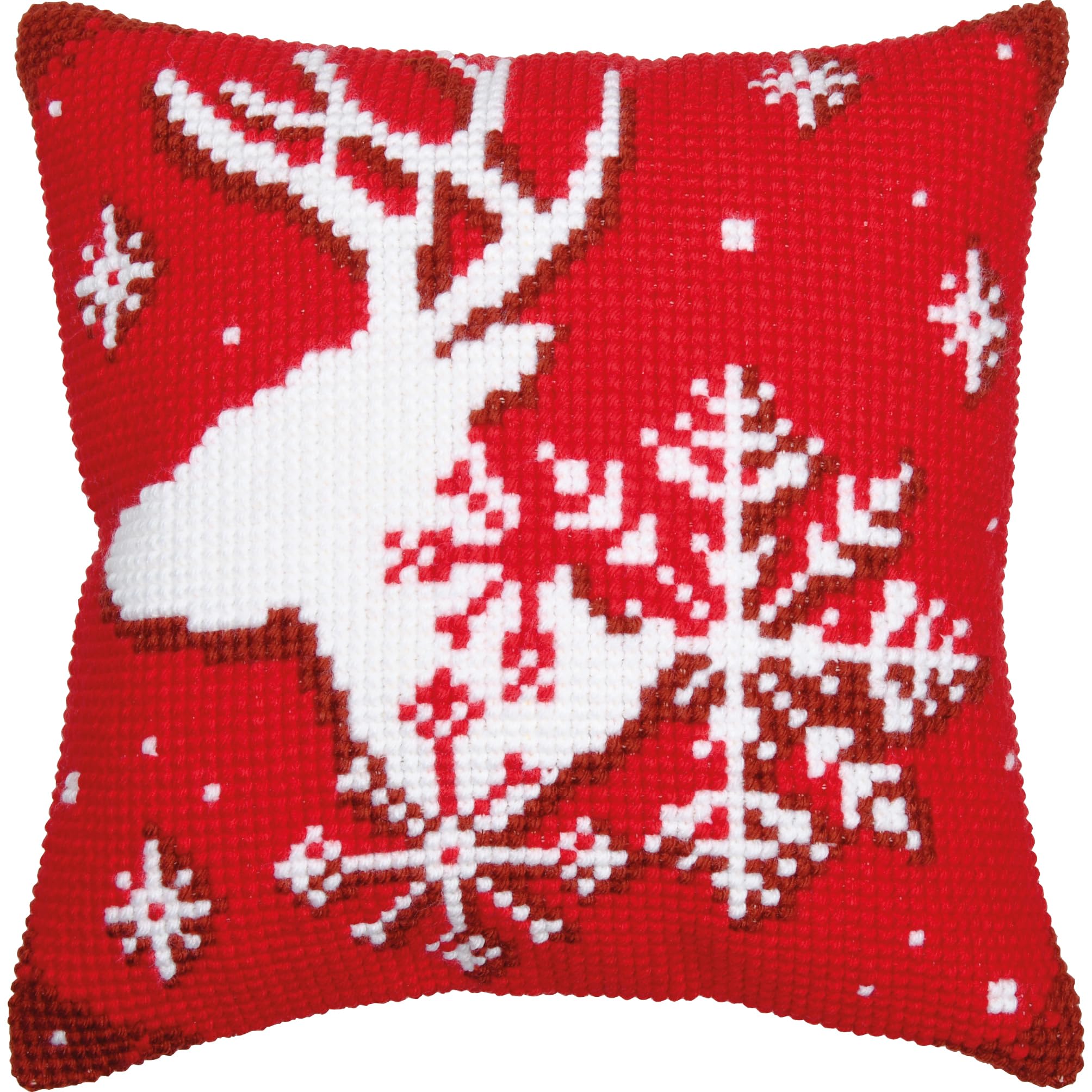 Vervaco Punto De Cruz Kit Cojin Decorativo CIERVO DE NAVIDAD Manualidades Adultos Decoracion Bordar Kit Principiantes Completo DIY Bordado Creativo Regalo 40 x 40 cm Cross Stitch