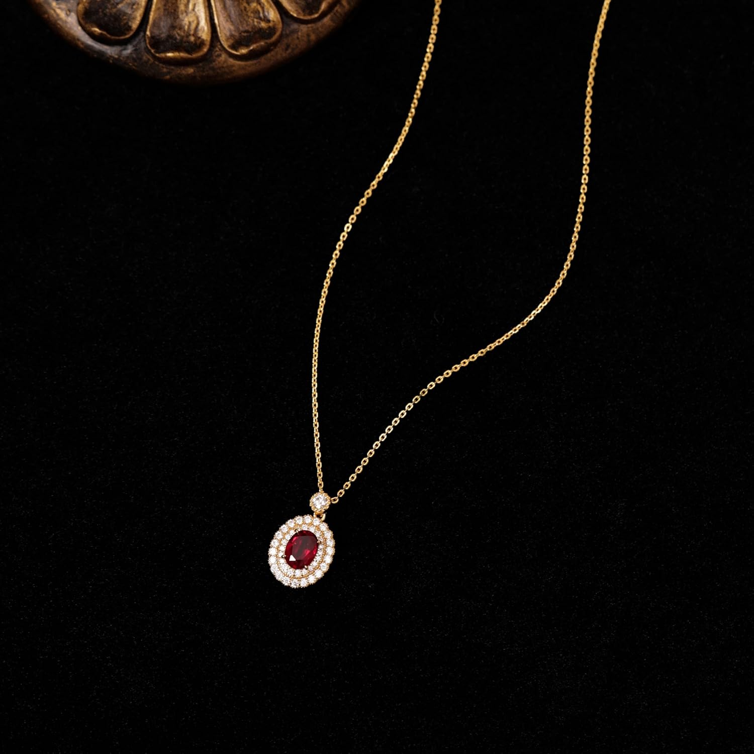 Emerald/Ruby/Sapphire Necklace for Women, Gemstone Pendant Jewelry Gift with Moissanite Halo, Gold or Rhodium Plated Sterling Silver, Birthday Promise Gift for Her