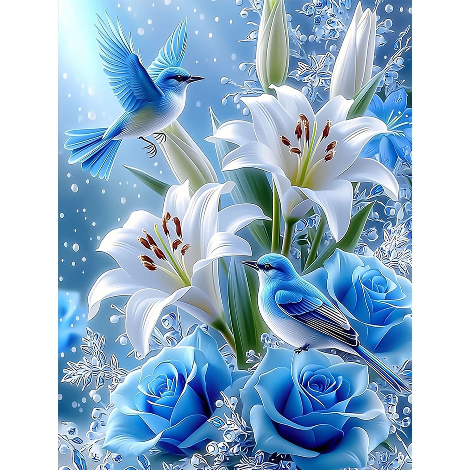 TOSTOG Bluebird Diamond Painting Kits for Adults, White Lily 5D DIY Diamond Art Kit Full Drill Diamond Crystal Rhinestone Arts and Crafts Picture for Home Wall Decor 30x40cm — image 1