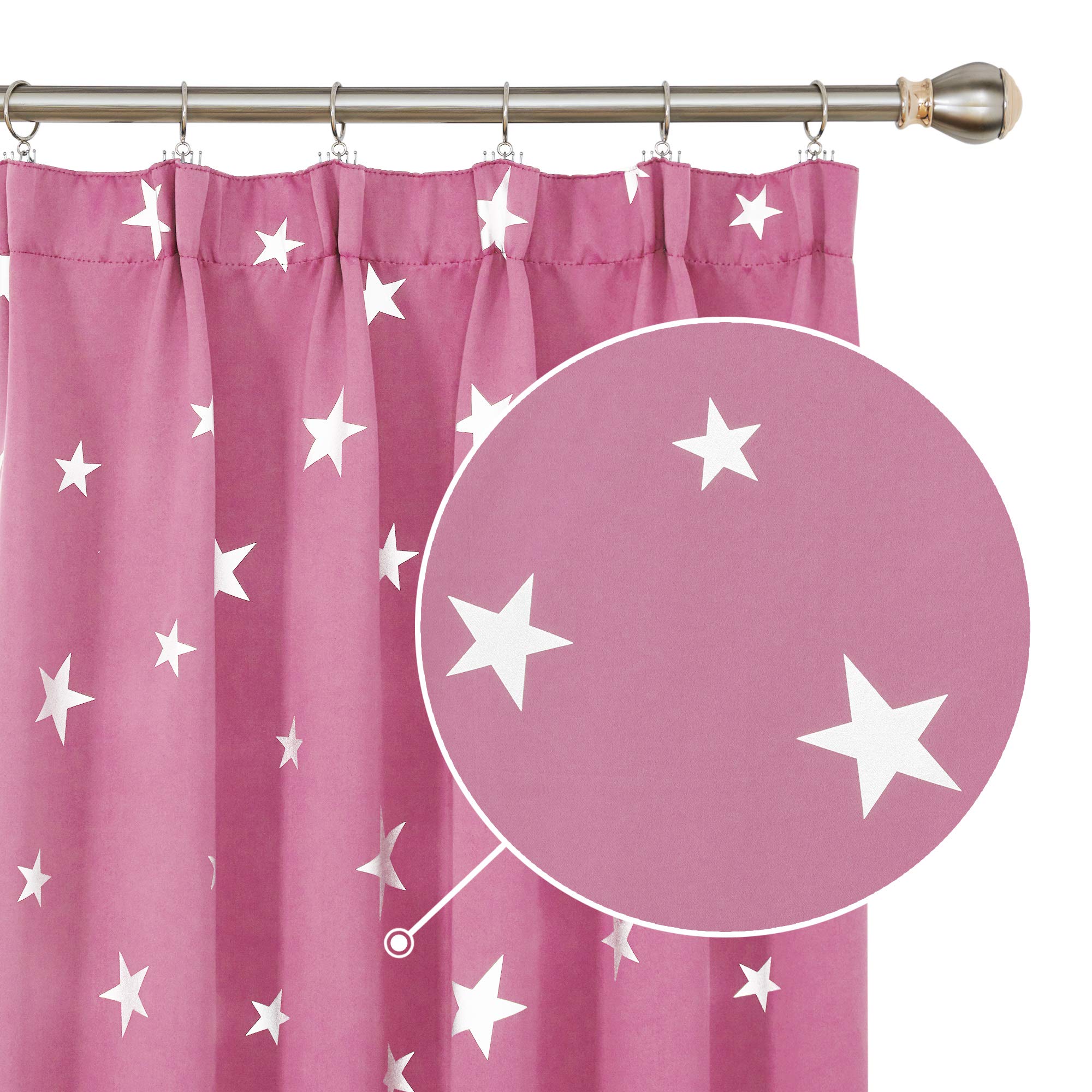 Deconovo Pink Thermal Insulated Pencil Pleat Blackout Curtains Pair 52X90 Inch