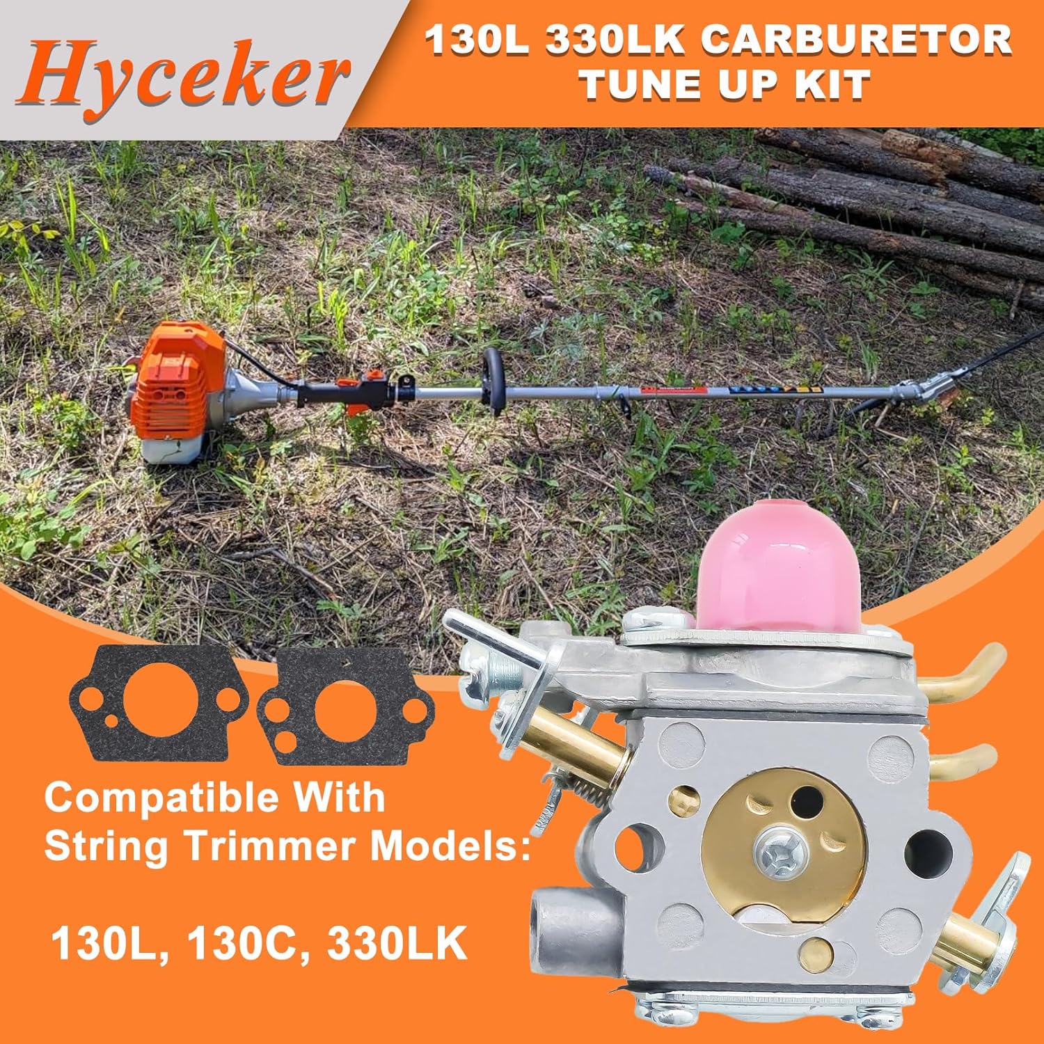 130L 330LK Carburetor Tune Up Kit for Husqvarna 330LK 130L 130C Weed Eater String Trimmer Parts, 531127910 Carburetor Carb Tool Gasket Kit with Air Filter Spark Plug Primer Bulb and Fuel Line