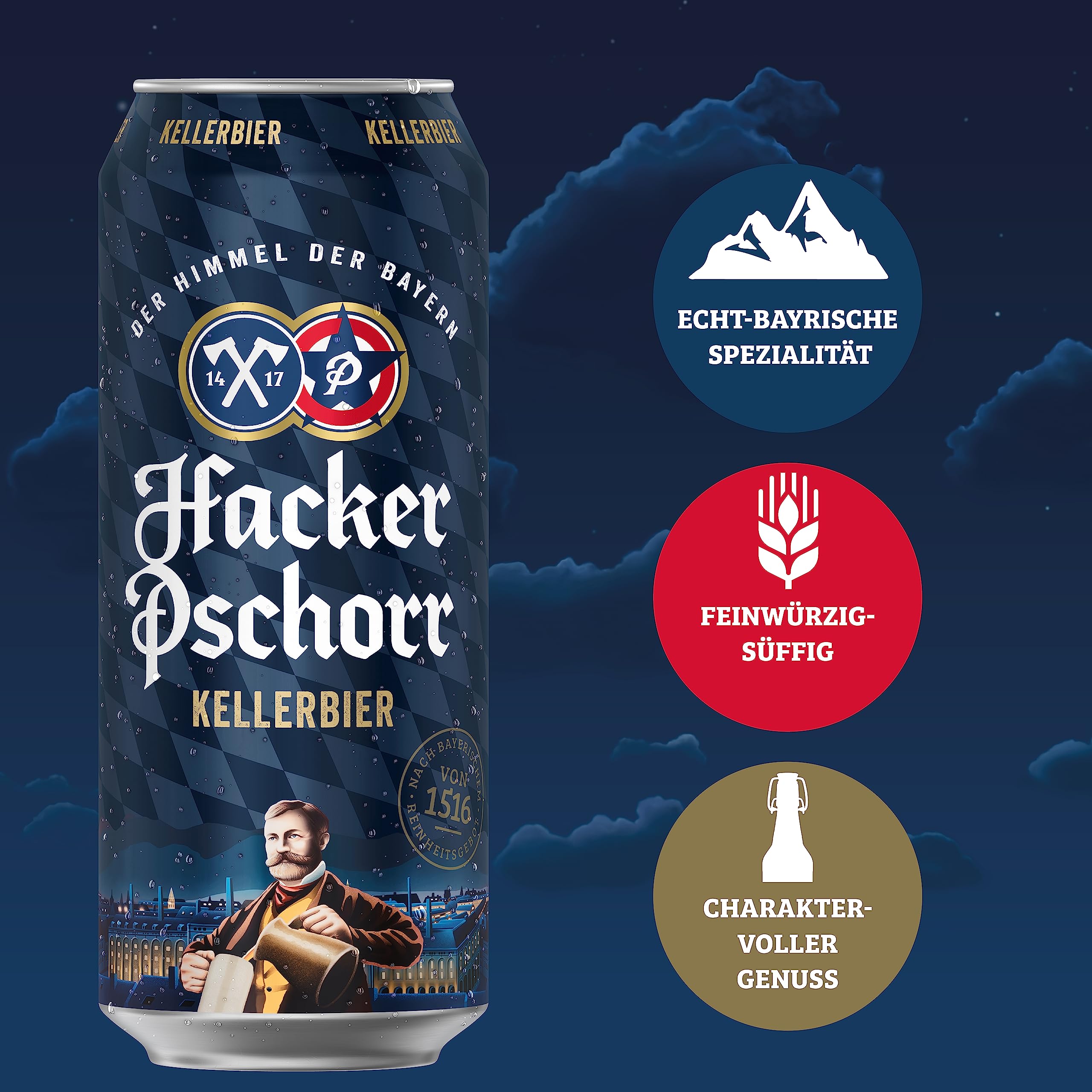 Hacker-Pschorr Kellerbier • bayrisches Bier traditionell•EINWEG(24x0,5l)