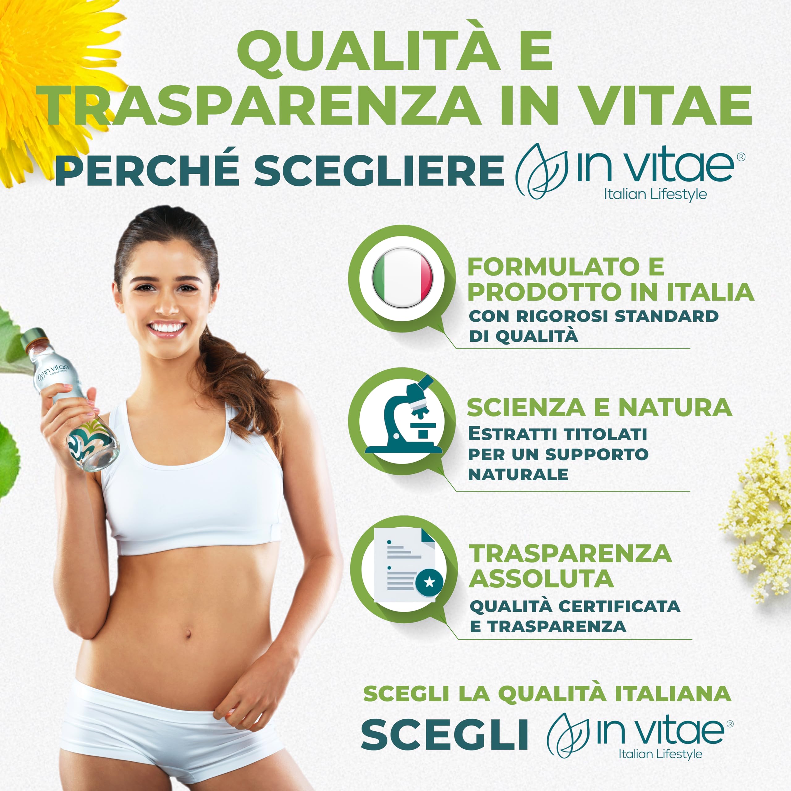 IN VITAE Drenante Forte - Integratore con Aloe, Tarassaco, Betulla, Carciofo e Sambuco - Supporto al Drenaggio dei Liquidi Corporei e Funzioni Depurative - 20 Stick Gel - Made in Italy