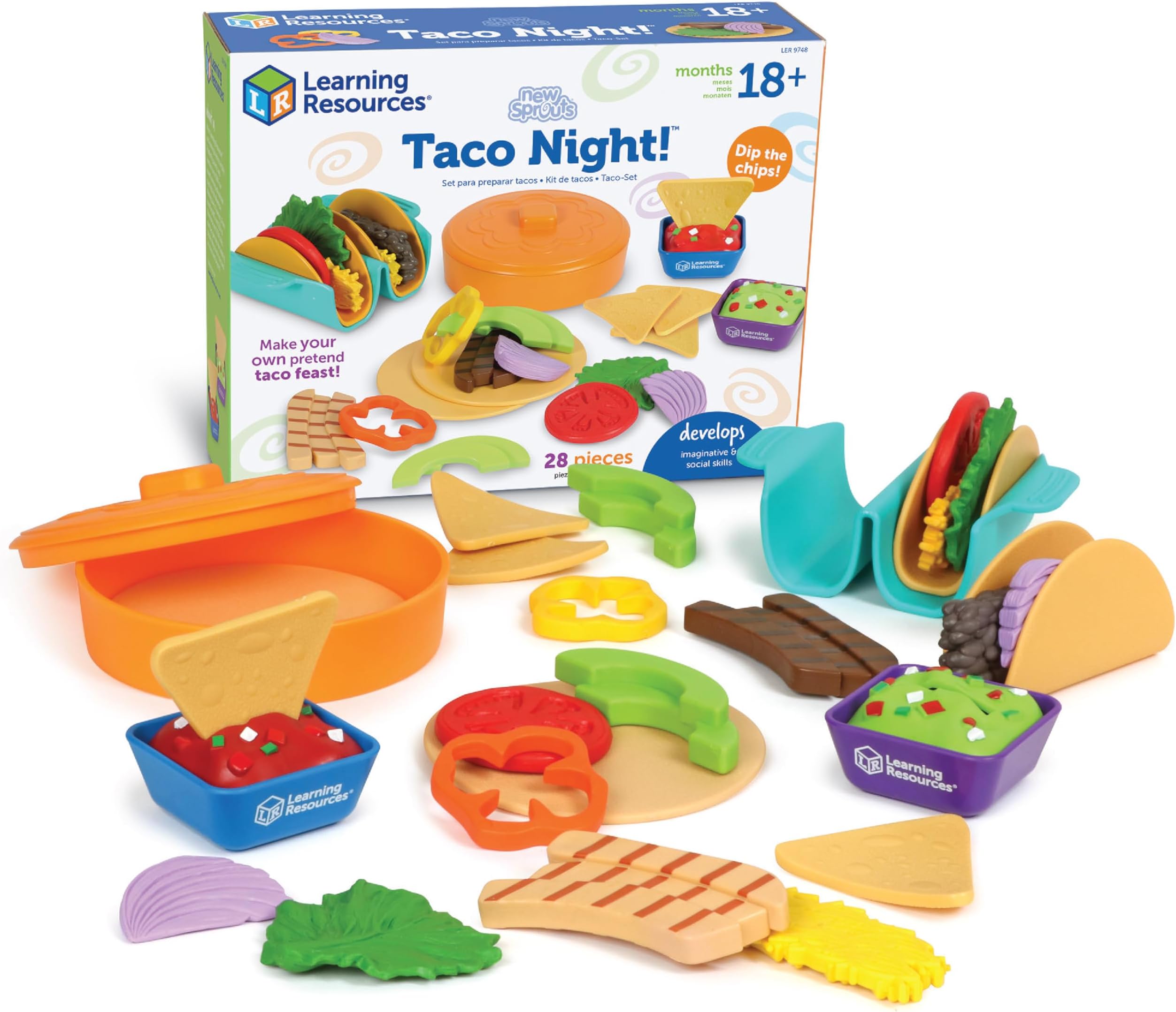 Learning Resources New Sprouts Taco Night, Ages 18 Months+, Toys for 2 Year Old Boy or Girl, Play Food, 28 Pieces