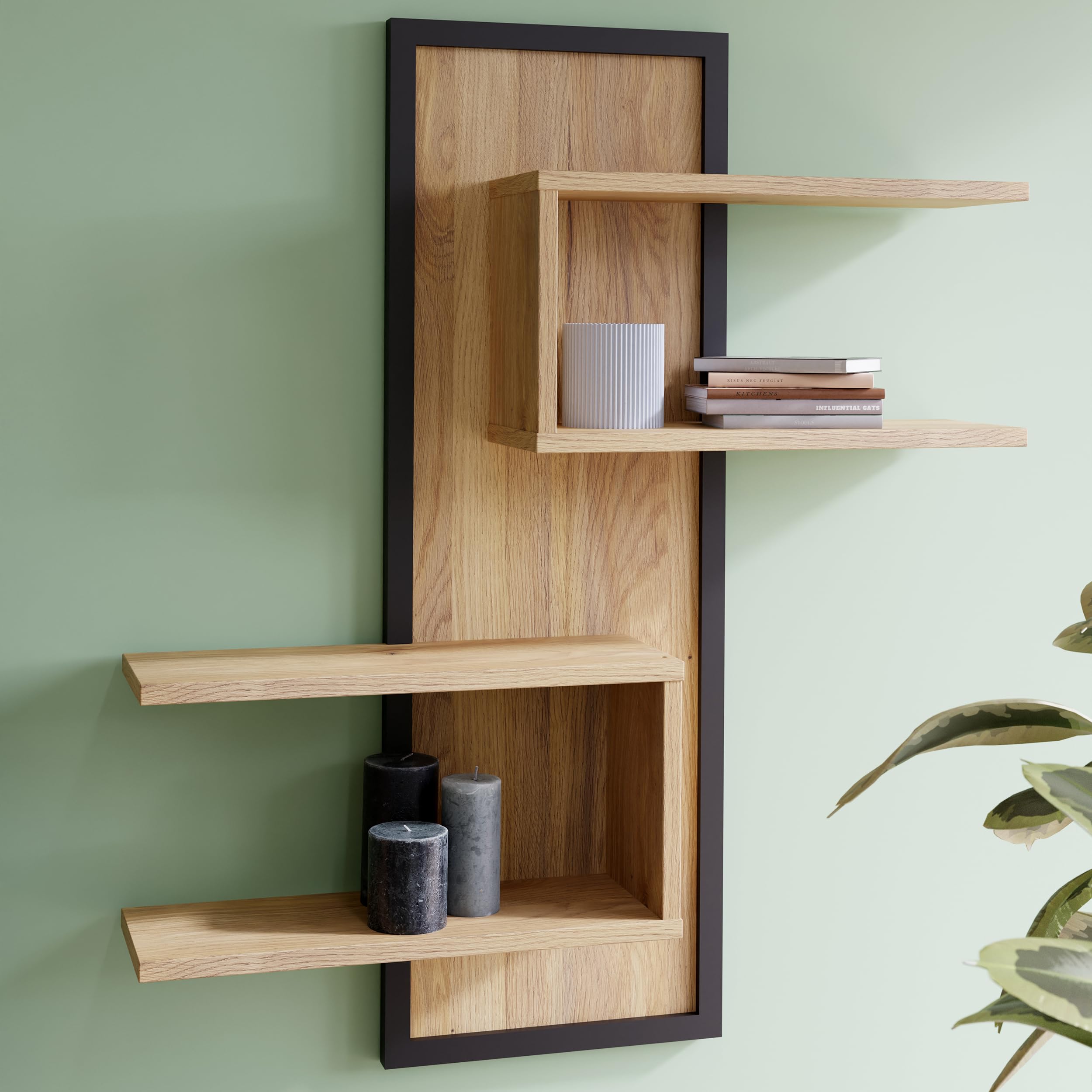 Forte JYTANA Wandregal 100 105, skandinavisches Wandregal mit Ablage, Holzwerkstoff, Mauvella Eiche Holzdekor, 102,6 cm breit x 122,5 cm hoch x 21,9 cm tief