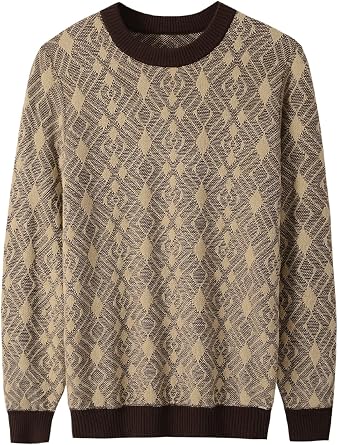 ZHILI Mens Retro Argyle Sweater Loose Crewneck Pullover Long Sleeve