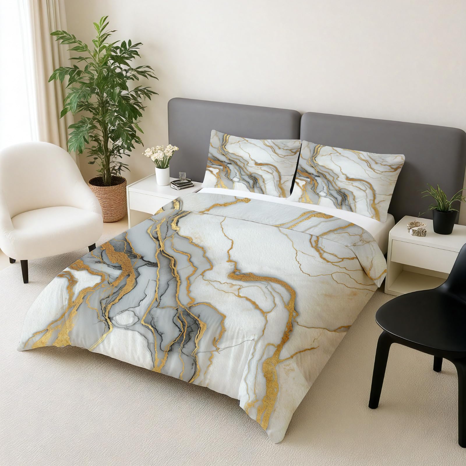 Housse de couette 220x240 marbre moderne avec parure de lit art abstrait et linge de lit adulte