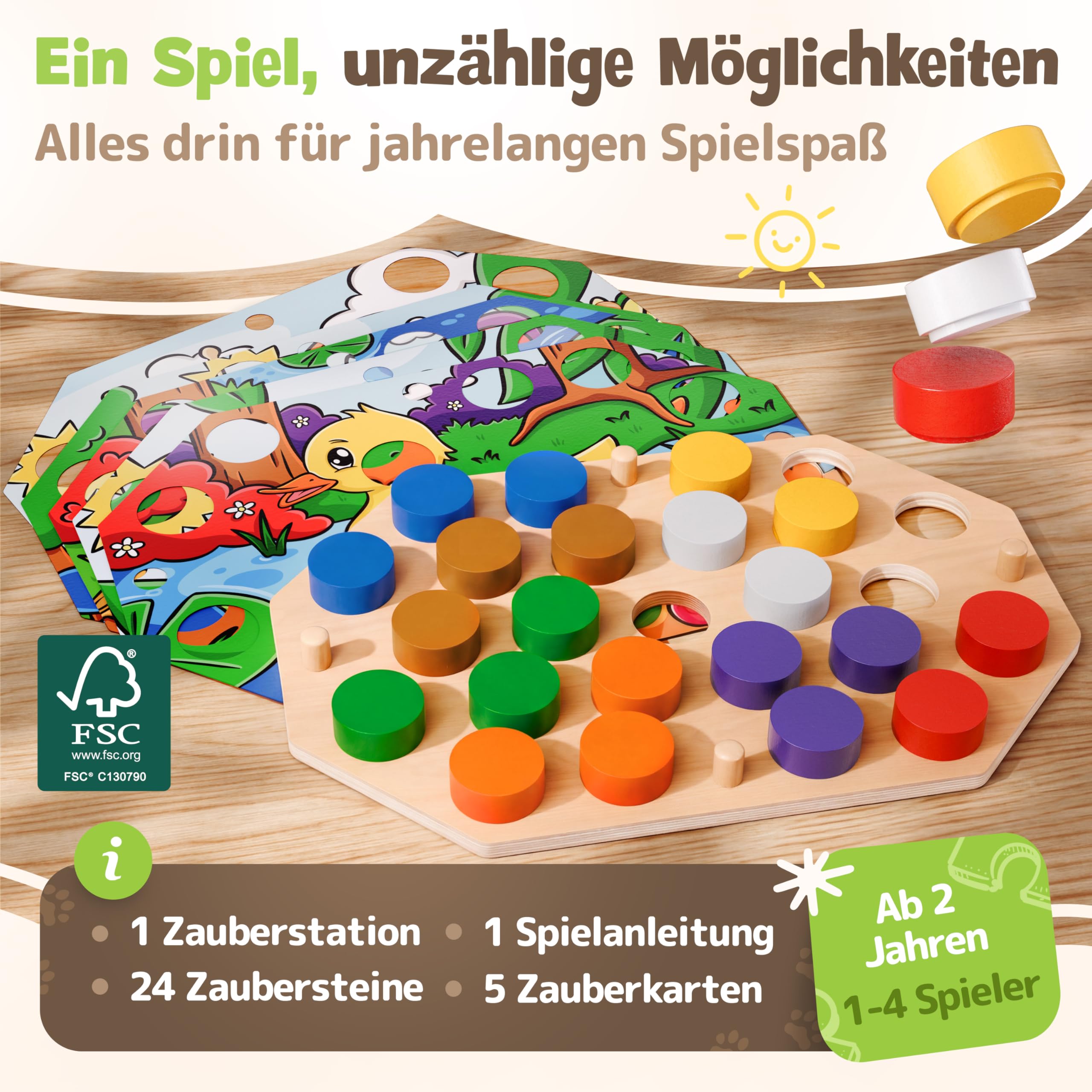 Farblernstation - Farben Lernen Steckspiel ab 2 Jahren - Montessori Spielzeug für Mädchen & Jungen - FSC® 100% Holz - Pädagogisches Kinder Farbenspiel - Lernspielzeug - Spiel Kleinkind