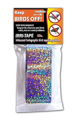 Bird-X TAPE-25 Irri-Tape Cinta holográfica Irredescent Foil repelente de pájaros, 2 pulgadas x 25 pies de largo, multicolor