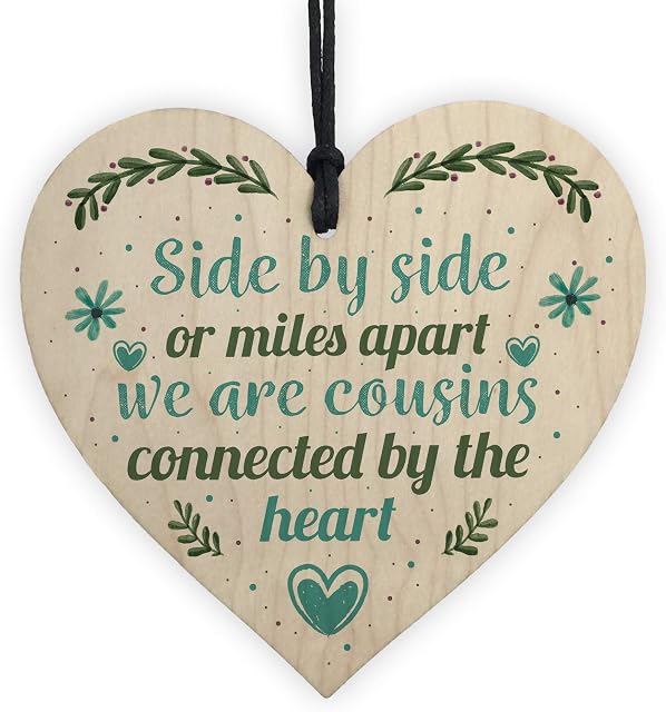 RED OCEAN Cousin Birthday Gift Wooden Heart Chic Plaque Keepsake Family Friend Thank You Love Gift For Her
