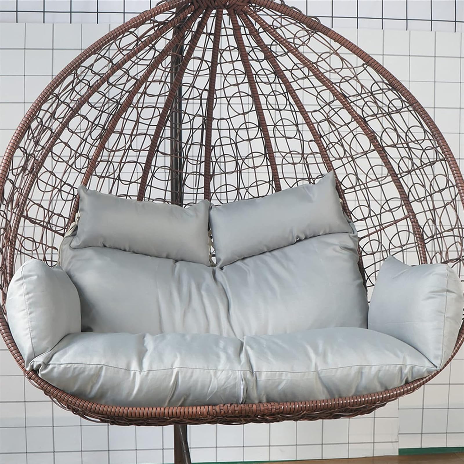 Hamaca colgante de ratán para 2 personas con asiento redondo lavable y grueso, diseño exquisito para patio