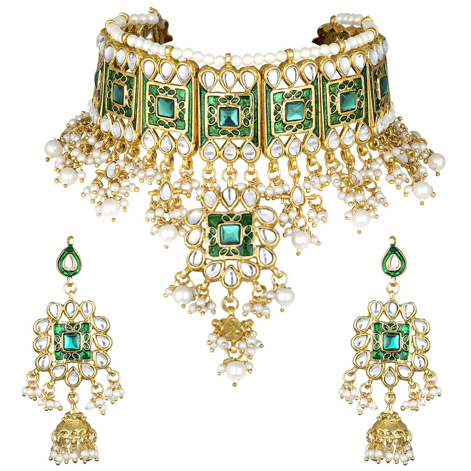 Peora Gold Plated Rani Pink Meenakari Bridal Choker Necklace & Dangle Jhumki Earring Jewellery Set for Women (B0BMPYYMML) Amazon Price History, Amazon Price Tracker