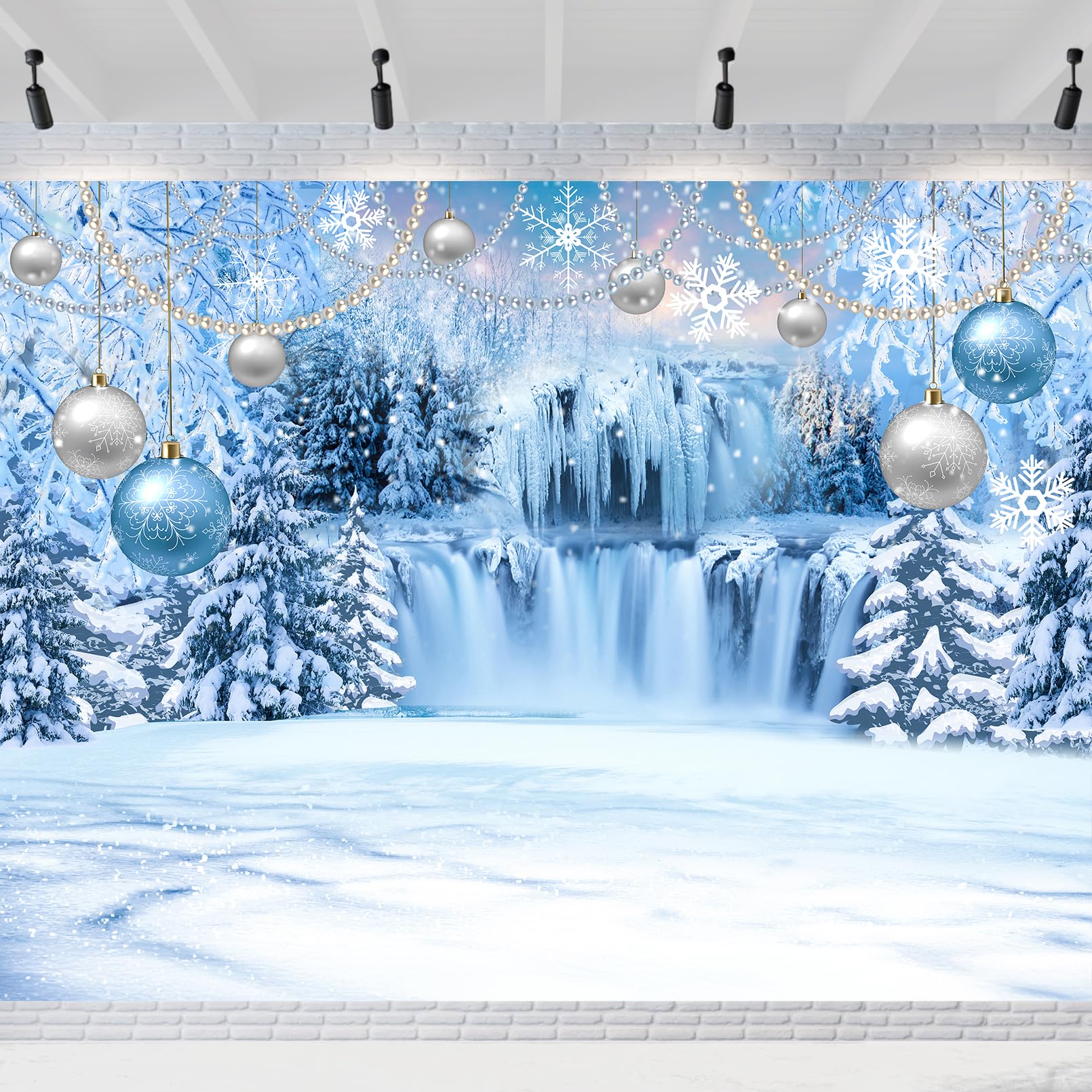 DUAIAI Winter Christmas Backdrop, Birthday Party Decorations Frozen Crystal Pendant Ice and Snow White World Wonderland Background Banner for Children Photography Backdrops