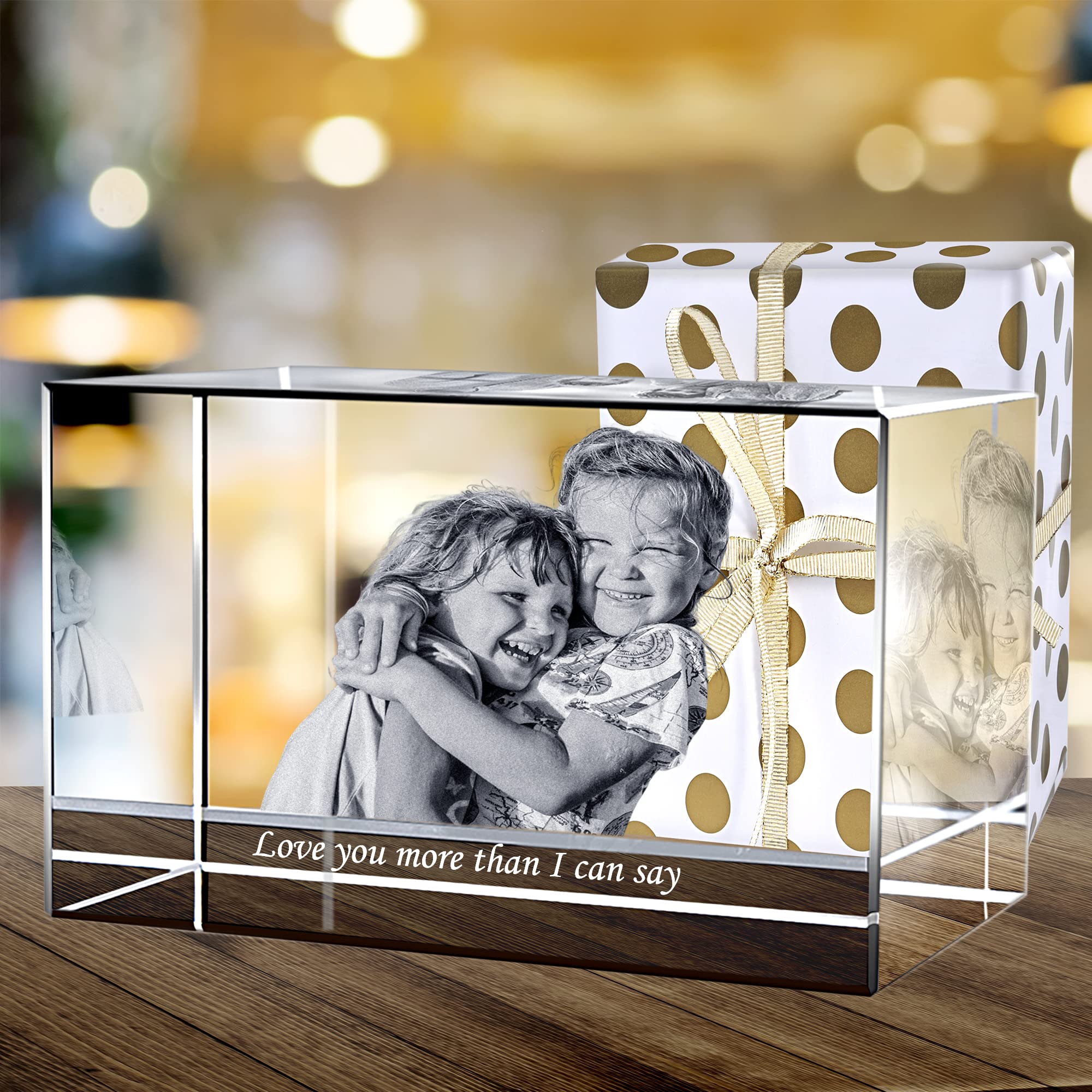 Farfume Personalised Pet 3D Crystal Photo, Customized 3D Picture Cube - Laser Etched Glass Pictures Keepsake Memorial Gifts for Dog/Lover/Parents/Friends(3D Crystal Rectangle 1)