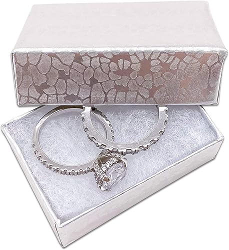 TheDisplayGuys - Paquete de 25 cajas de regalo de papel de cartón relleno de algodón #10 - Lámina plateada (1.9 x 1.3 x 0.7 pulgadas), para envío o