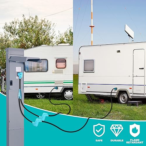 Miniatura 6 de CircleCord Cable adaptador RV Y de 30 amperios a dos, 30 amperios, enchufe macho NEMA TT-30P a TT-30R hembra con mango de agarre, resistente STW 10