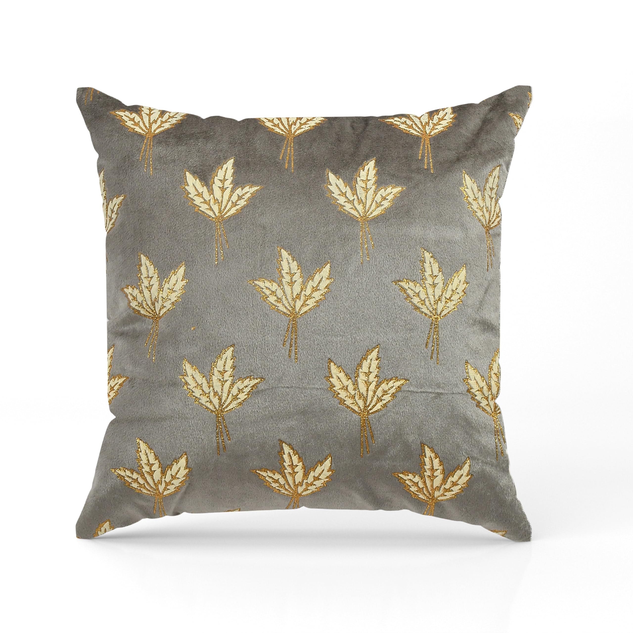 Decorative Velvet Pillow with Elegant Embroidered Leaf Design Elegant Accent for Sofa Bed or Lounge Dcorv Pack of 5 (Grey)-image-15