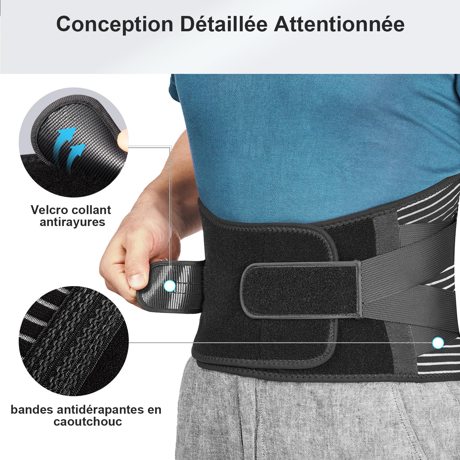 FREETOO Ceinture de Soutien Lombaire Maintenir Bien Les Lombaires et Le Dos Soulage la Douleur 4 Ressorts Soutien Sangle Double Réglable pour Homme et Femme,XL,Noir