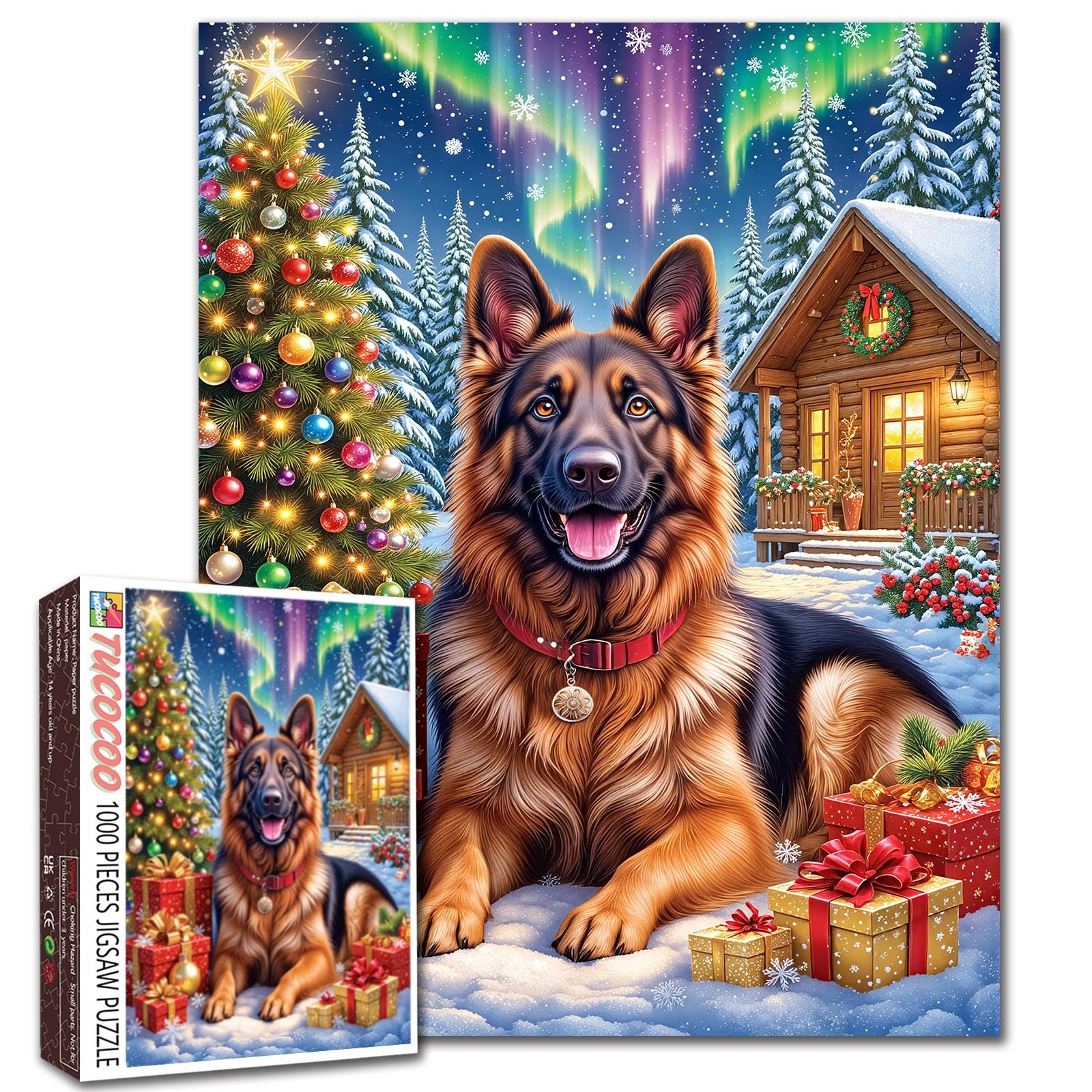 German Shepherd Jigsaw Puzzles for Adults 1000 Pieces Christmas Scene DIY Puzzles for Family Activity Games winter holiday scene Art Jigsaw Puzzles Home Wall Decor Craft Gifts 19.7 x 27.6 Inch