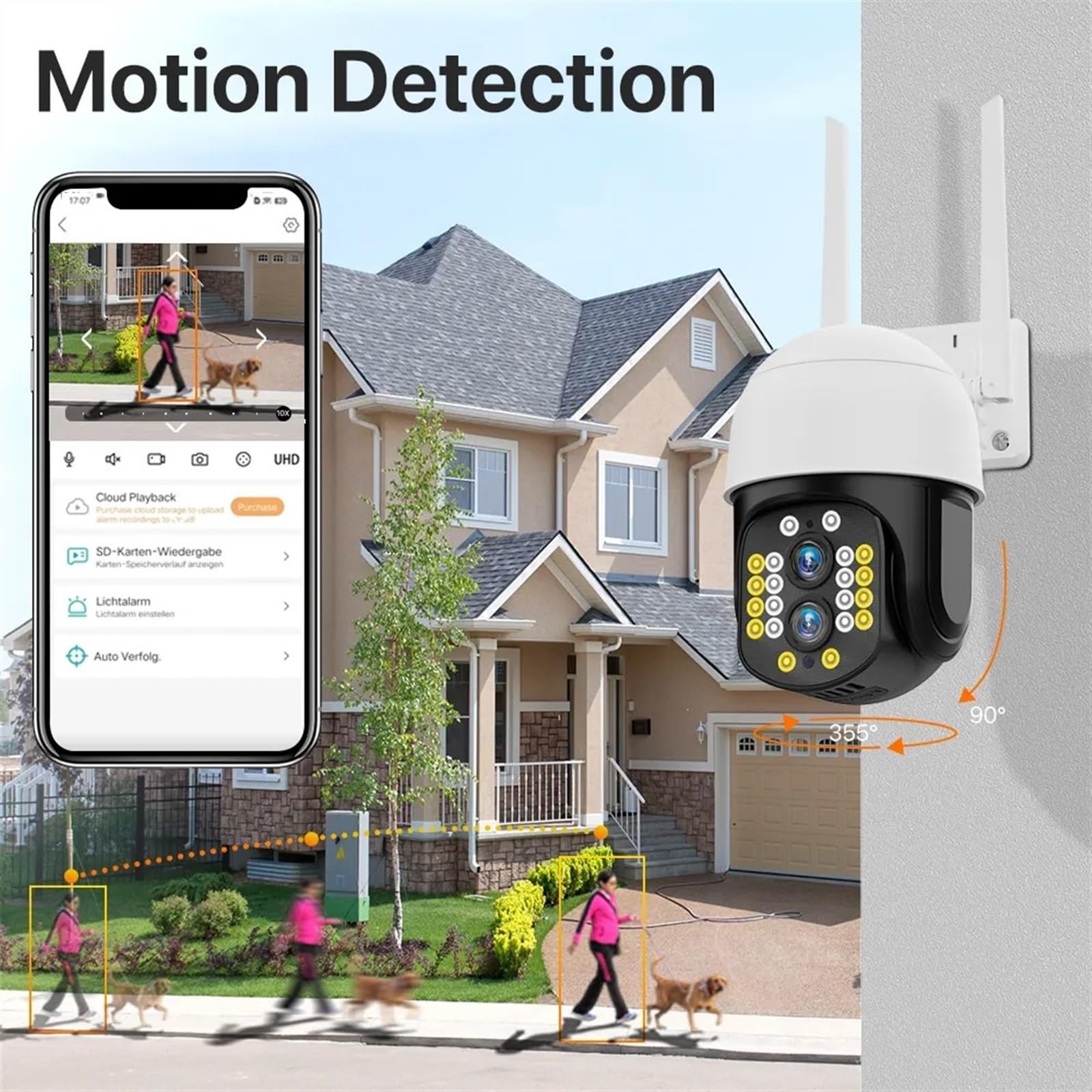 Kamery Monitoringu, Lornetka 4K 8MP Kamera IP 2K 4MP Kamera PTZ 2,8-12mm Podwójny obiektyw 10X Zoom Bezpieczeństwo Kamera CCTV Detekcja ruchu Nadzór(4MP With 64G Card)