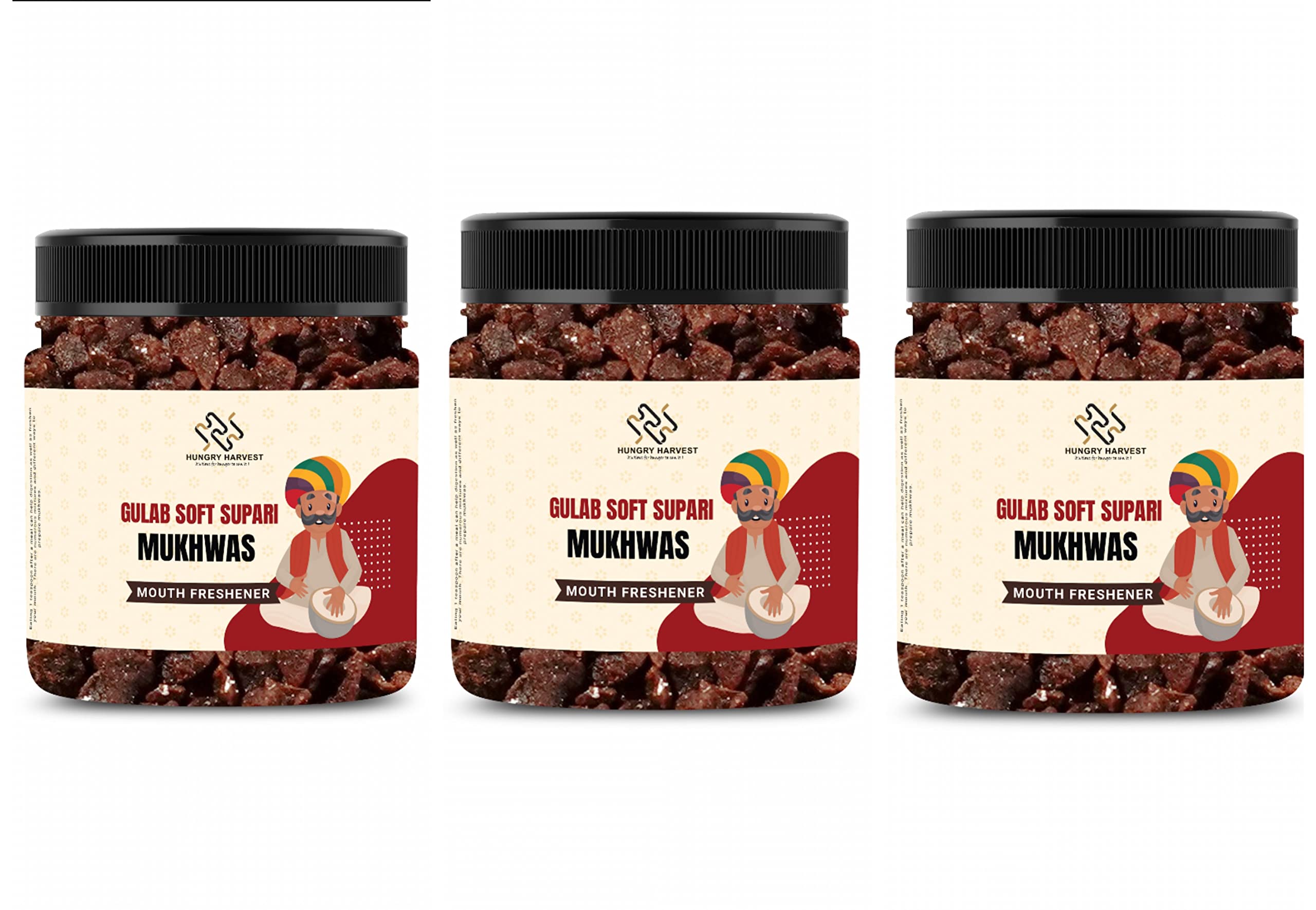 Hungry Harvest Combo Pack of 3 Soft Gulab Supari 300 gms Each Total 900 gms Mouth Freshener Sweet Rose supari [Jar Pack]